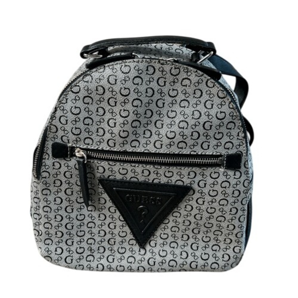 Guess‎ Grey Black Monogram PVC Vinyl Modern Backpack Handbag Designer